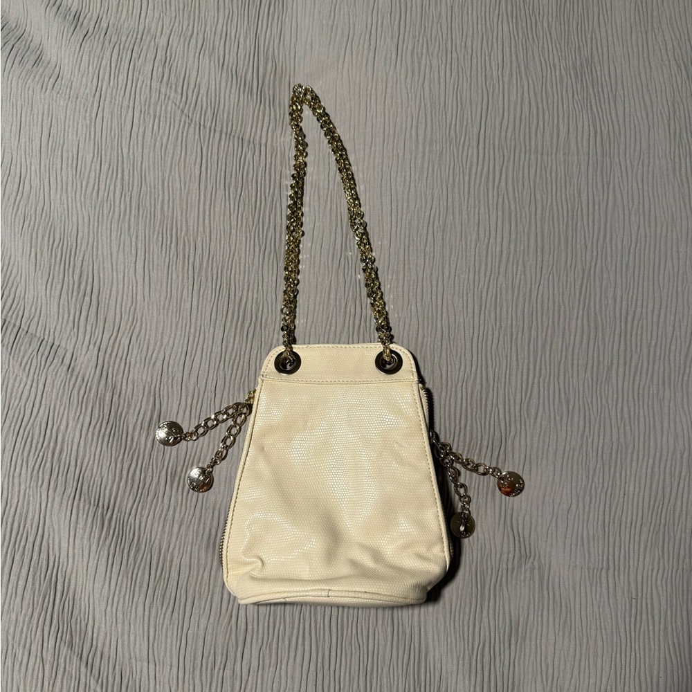 Ivanka Trump White leather bag with gold chain accents
